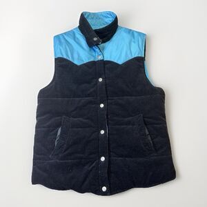 Roxy Women’s Retro Corduroy Puffer Vest Blue Black Western Style Y2K